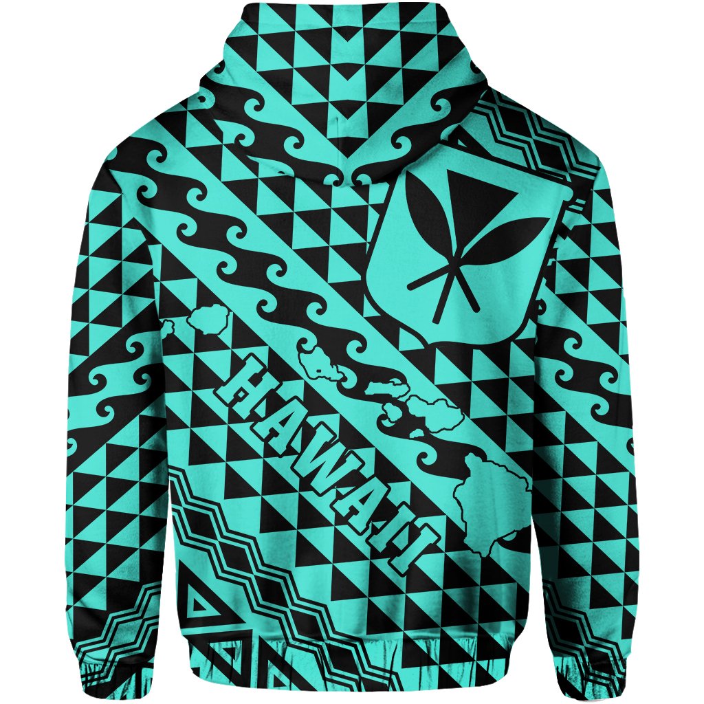 Hawaii Hoodie (Zip) King Kakau Kanaka Turquoise - Polynesian Pride