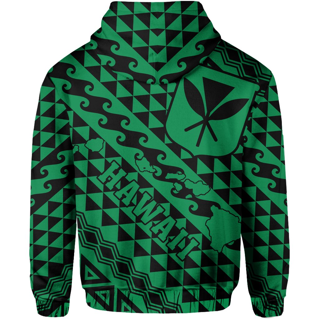 Hawaii Hoodie (Zip) King Kakau Kanaka Green - Polynesian Pride