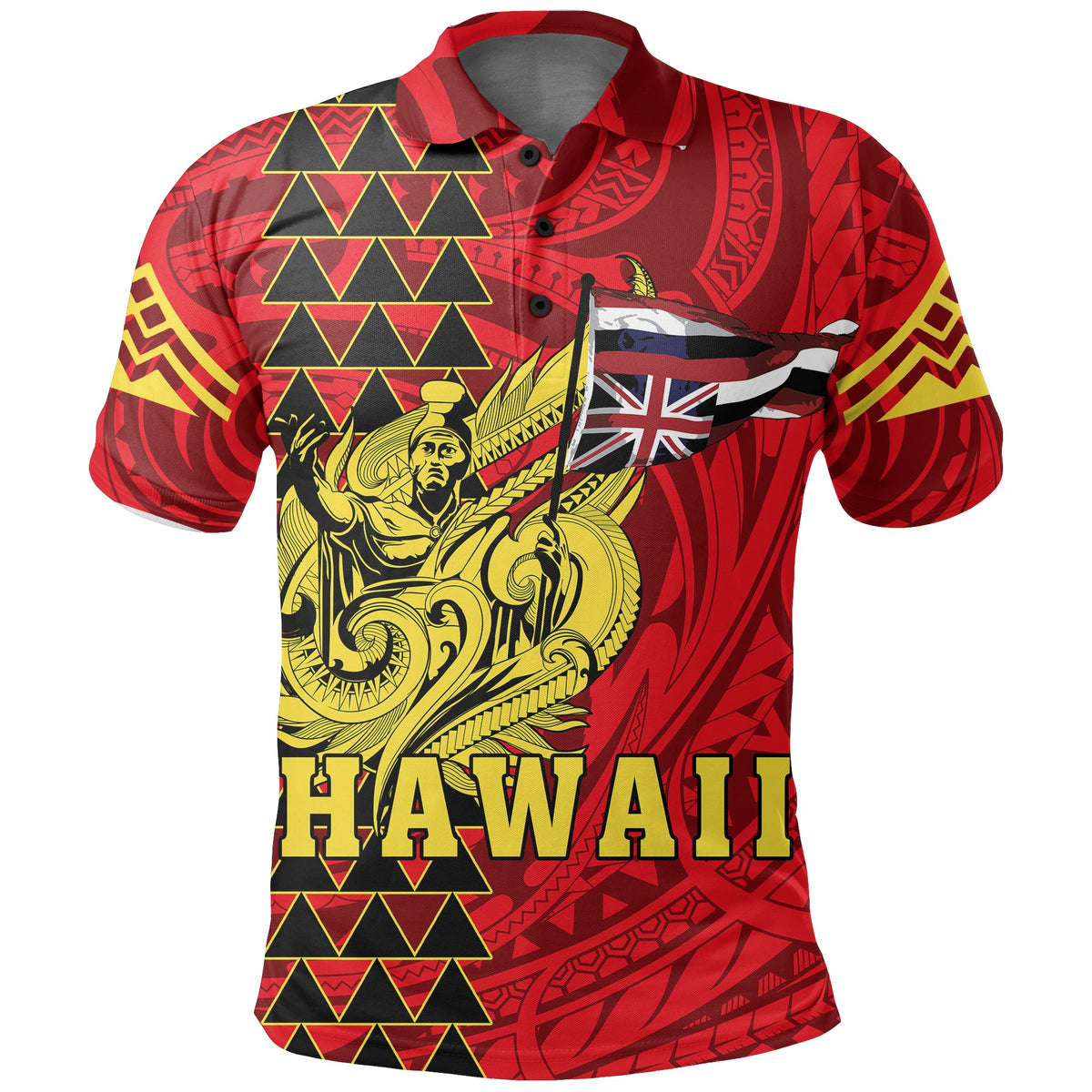 Hawaii Polo Shirt King Mauna Kea Flag - Polynesian Pride