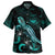 Kiribati Matching Dress and Hawaiian Shirt with Turtle and Blooming Hibiscus Turquoise - Polynesian Pride