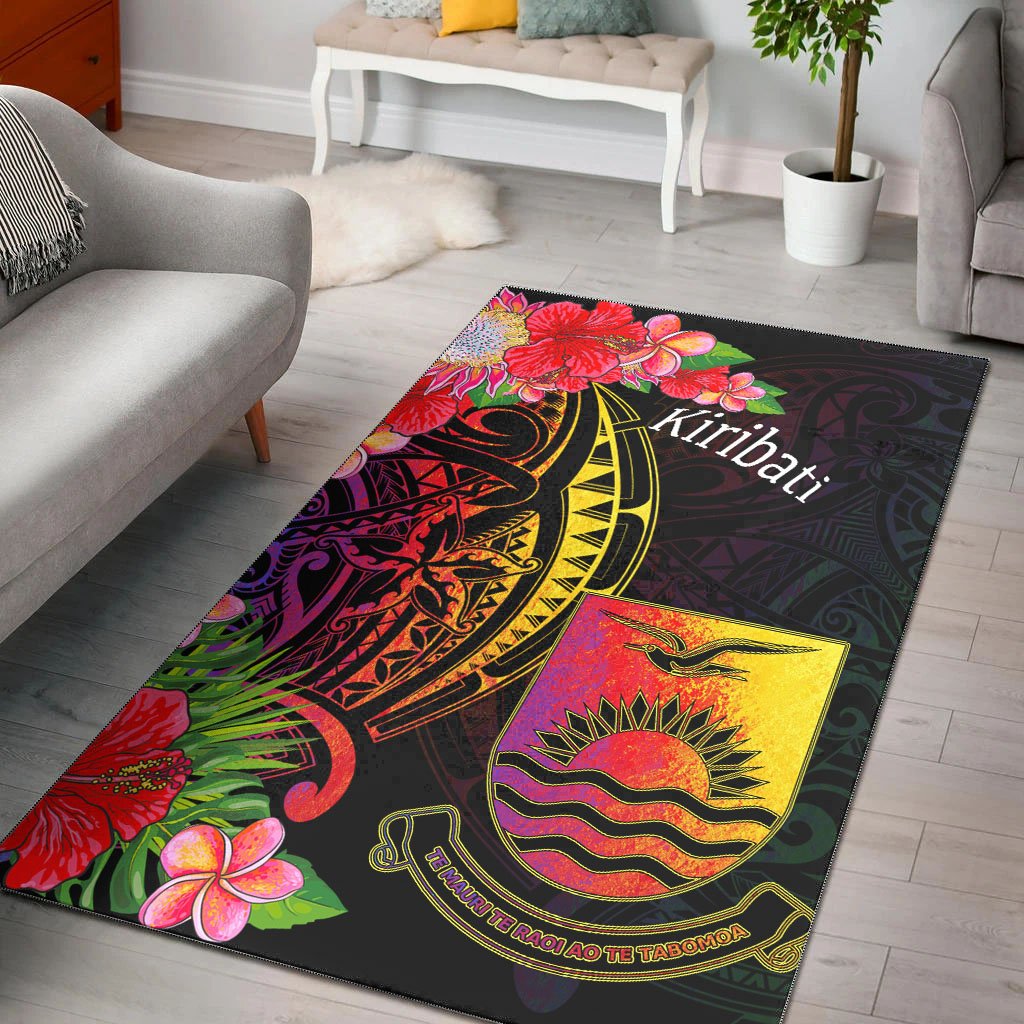 Kiribati Area Rug - Tropical Hippie Style Black - Polynesian Pride