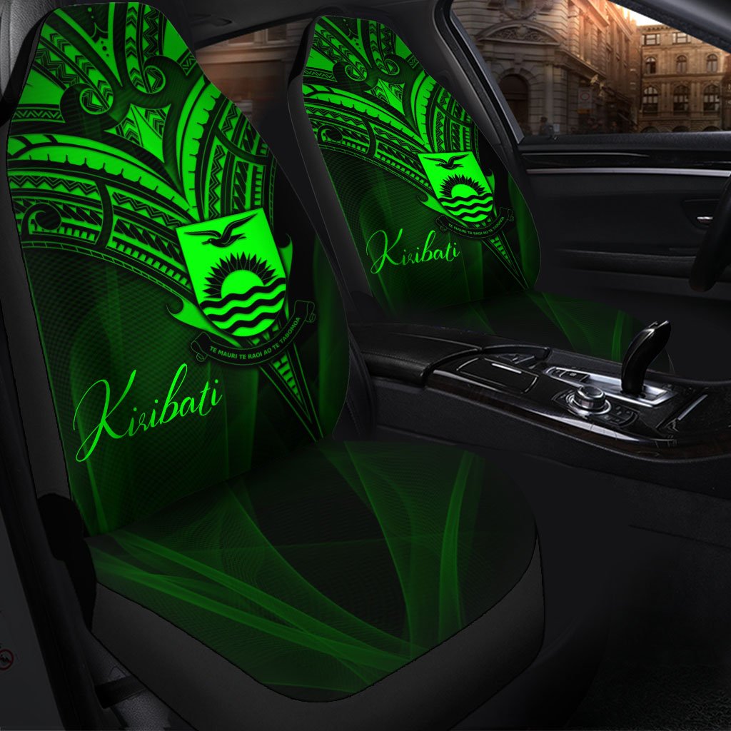 Kiribati Car Seat Cover - Green Color Cross Style Universal Fit Black - Polynesian Pride