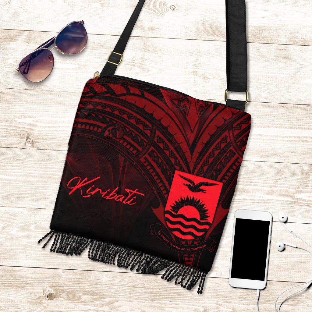 Kiribati Boho Handbag - Red Color Cross Style One Size Boho Handbag Black - Polynesian Pride