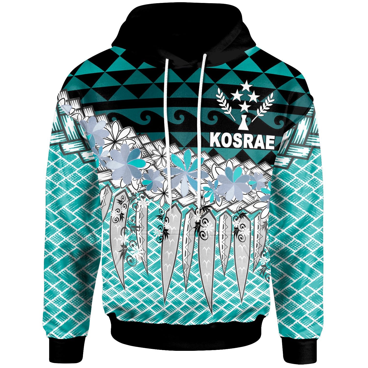 Kosrae Hoodie Coconut Leaves Weave Pattern Blue Unisex Blue - Polynesian Pride