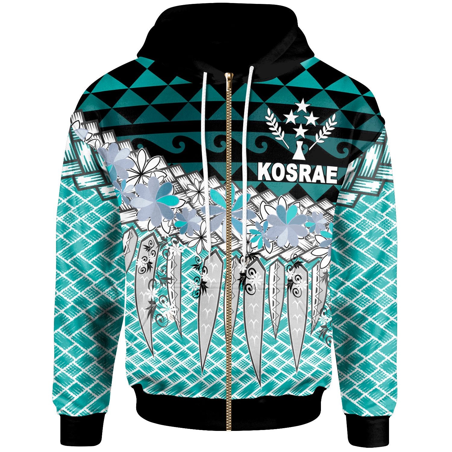 Kosrae Zip Hoodie Coconut Leaves Weave Pattern Blue Unisex Blue - Polynesian Pride