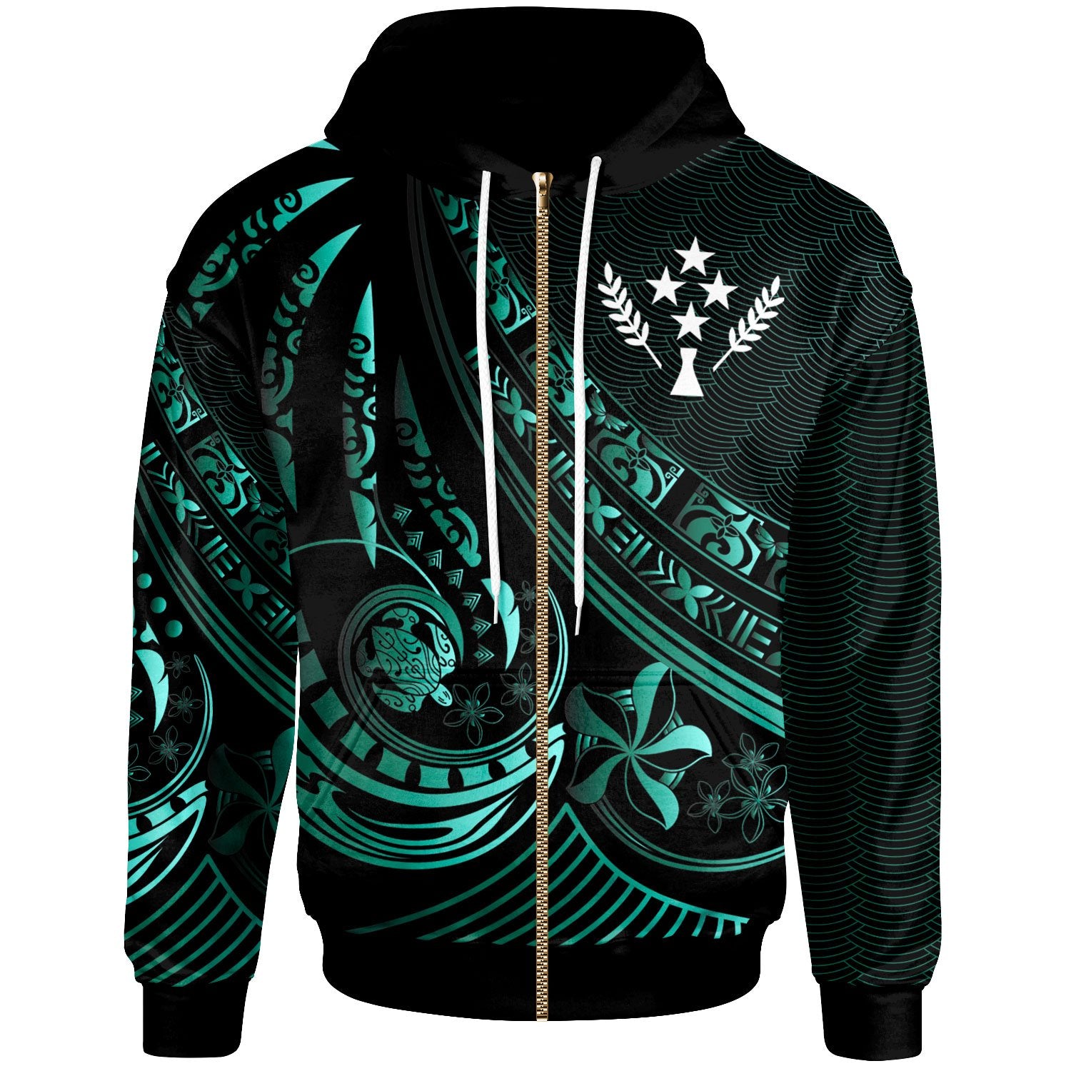 Kosrae Zip Hoodie The Flow of The Ocean Unisex Green - Polynesian Pride