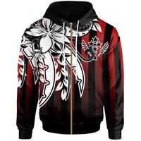 Kosrae Zip Hoodie Vertical Stripes Style Unisex Red - Polynesian Pride