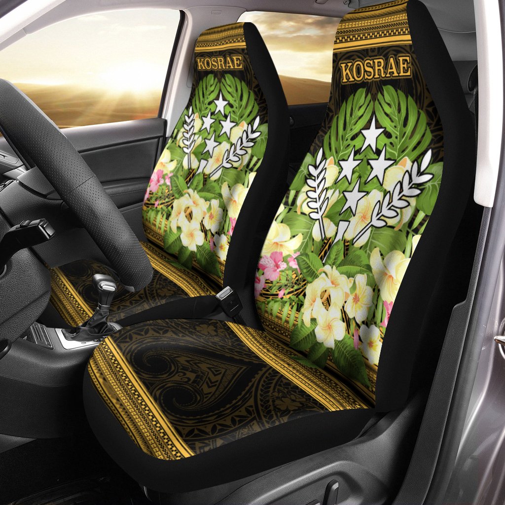 Kosrae Car Seat Cover - Polynesian Gold Patterns Collection Universal Fit Black - Polynesian Pride