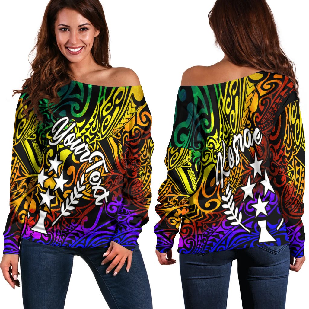Kosrae Custom Personalised Women's Off Shoulder Sweater - Rainbow Polynesian Pattern Rainbow - Polynesian Pride