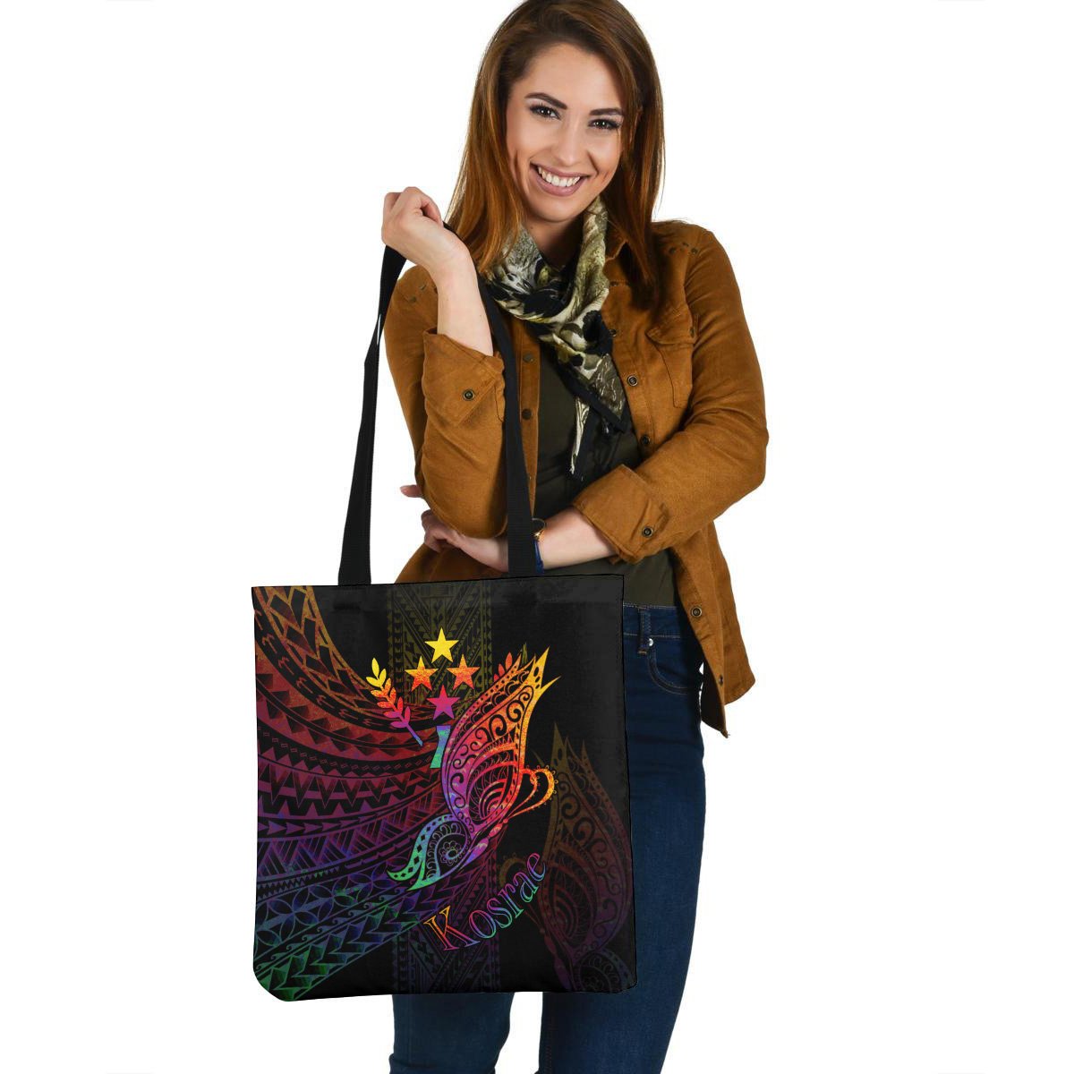 Kosrae State Tote Bag - Butterfly Polynesian Style Tote Bag One Size Black - Polynesian Pride