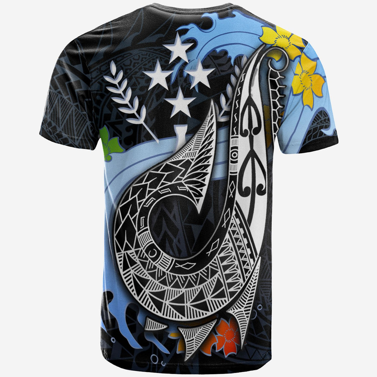 Kosrae State Custom T Shirt Fish Hooks And Wave - Polynesian Pride