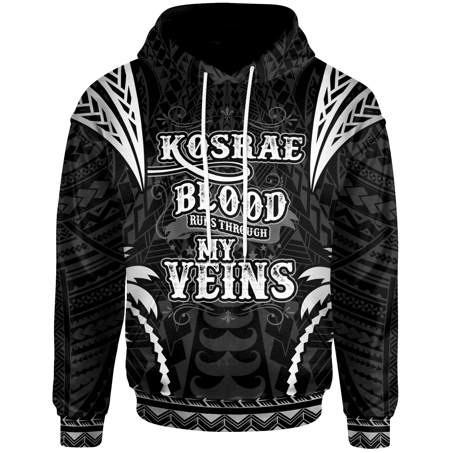 Kosrae Hoodie Blood Runs Through My Veins Style Black Unisex Black - Polynesian Pride