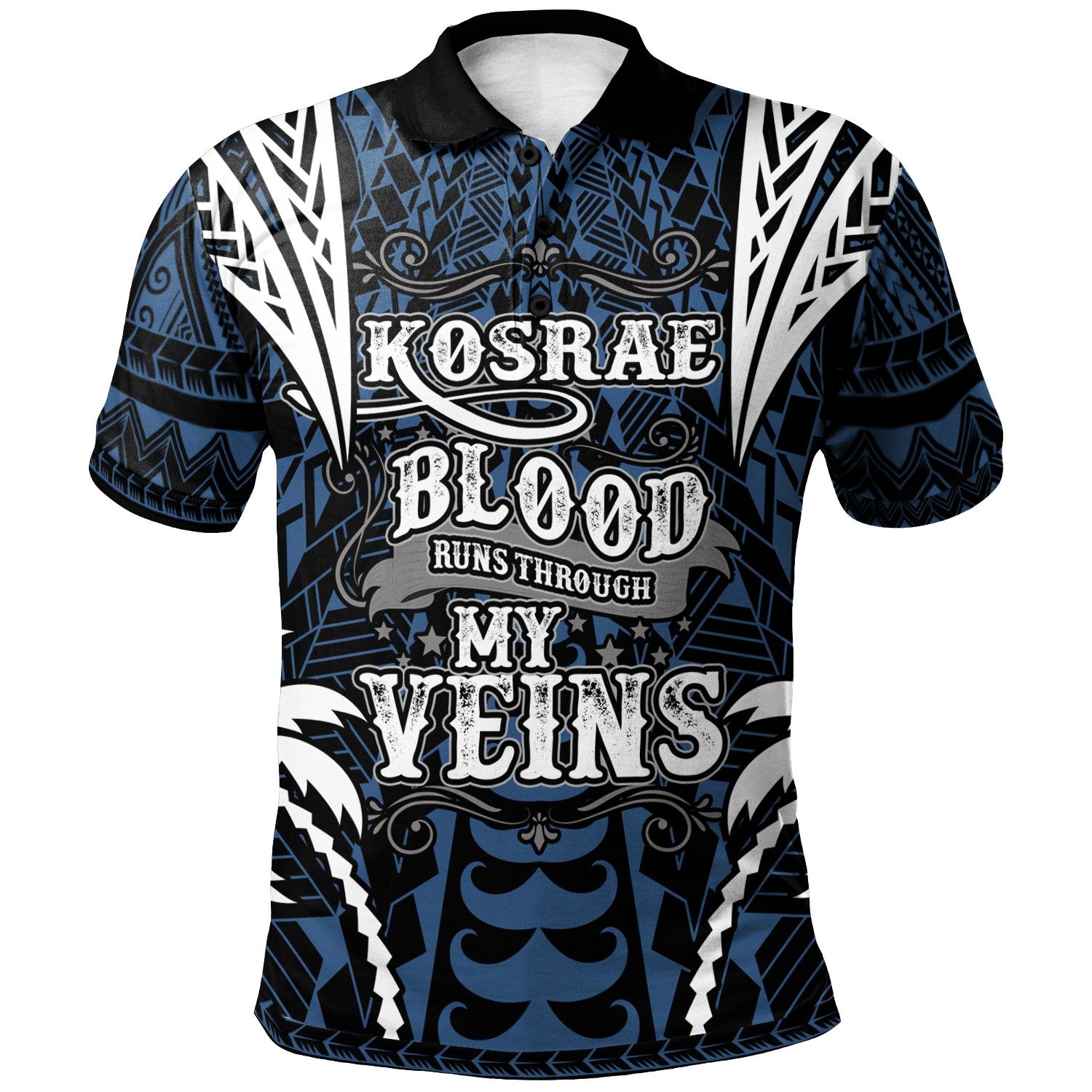 Kosrae Polo Shirt Blood Runs Through My Veins Style Flag Unisex Blue - Polynesian Pride