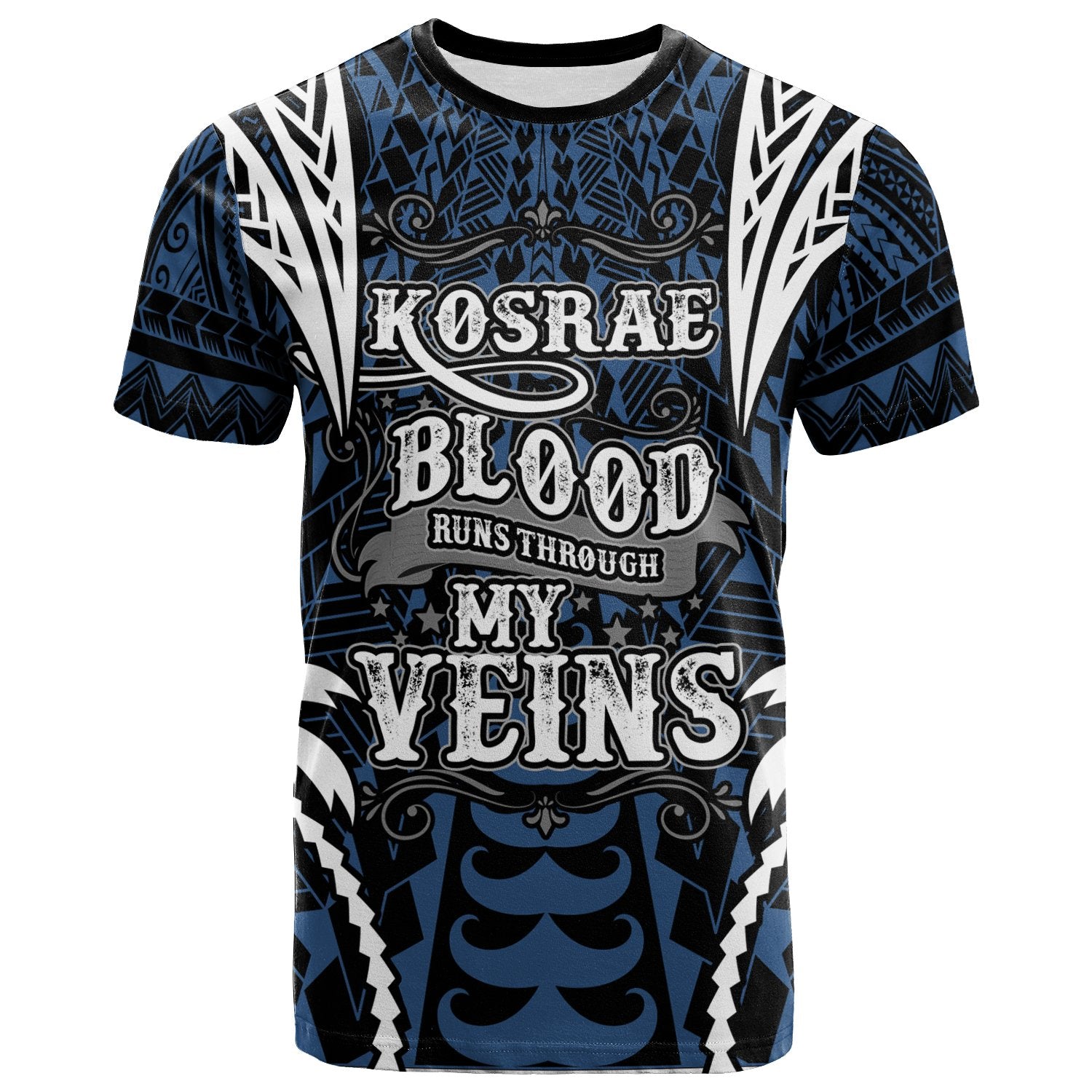 Kosrae T Shirt Blood Runs Through My Veins Style Flag Unisex Blue - Polynesian Pride