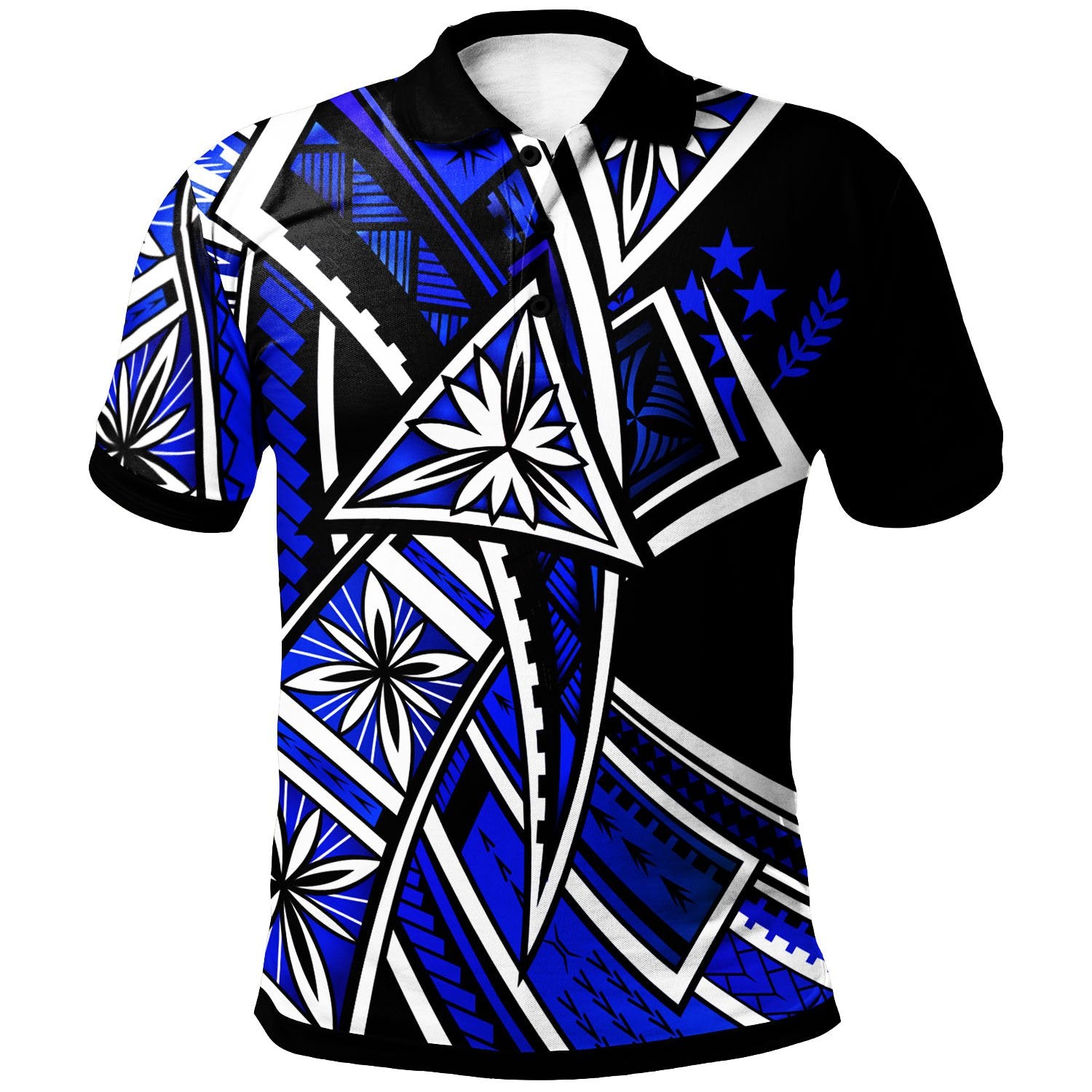 Kosrae Polo Shirt Tribal Flower Special Pattern Blue Color Unisex Blue - Polynesian Pride