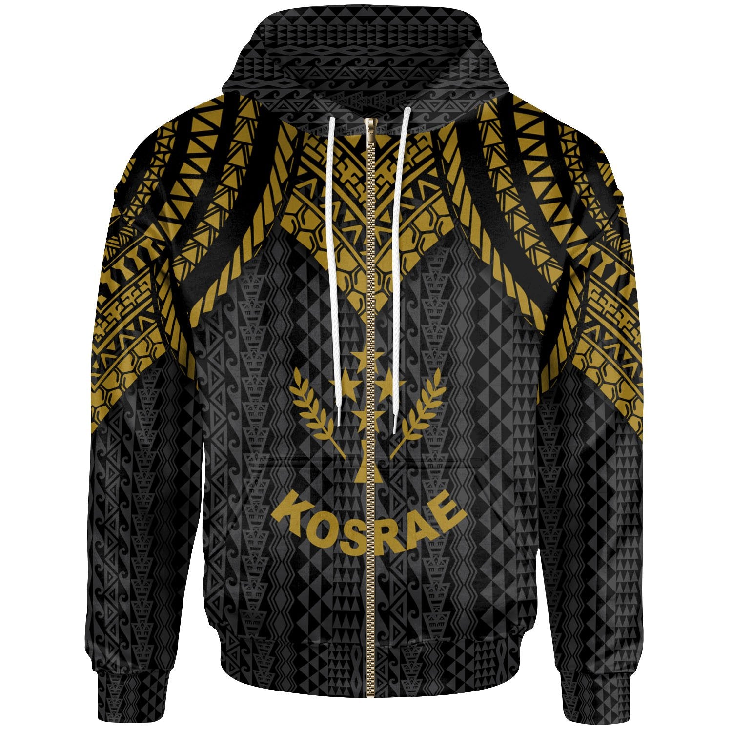 Kosrae Zip up Hoodie Polynesian Armor Style Gold Unisex Gold - Polynesian Pride