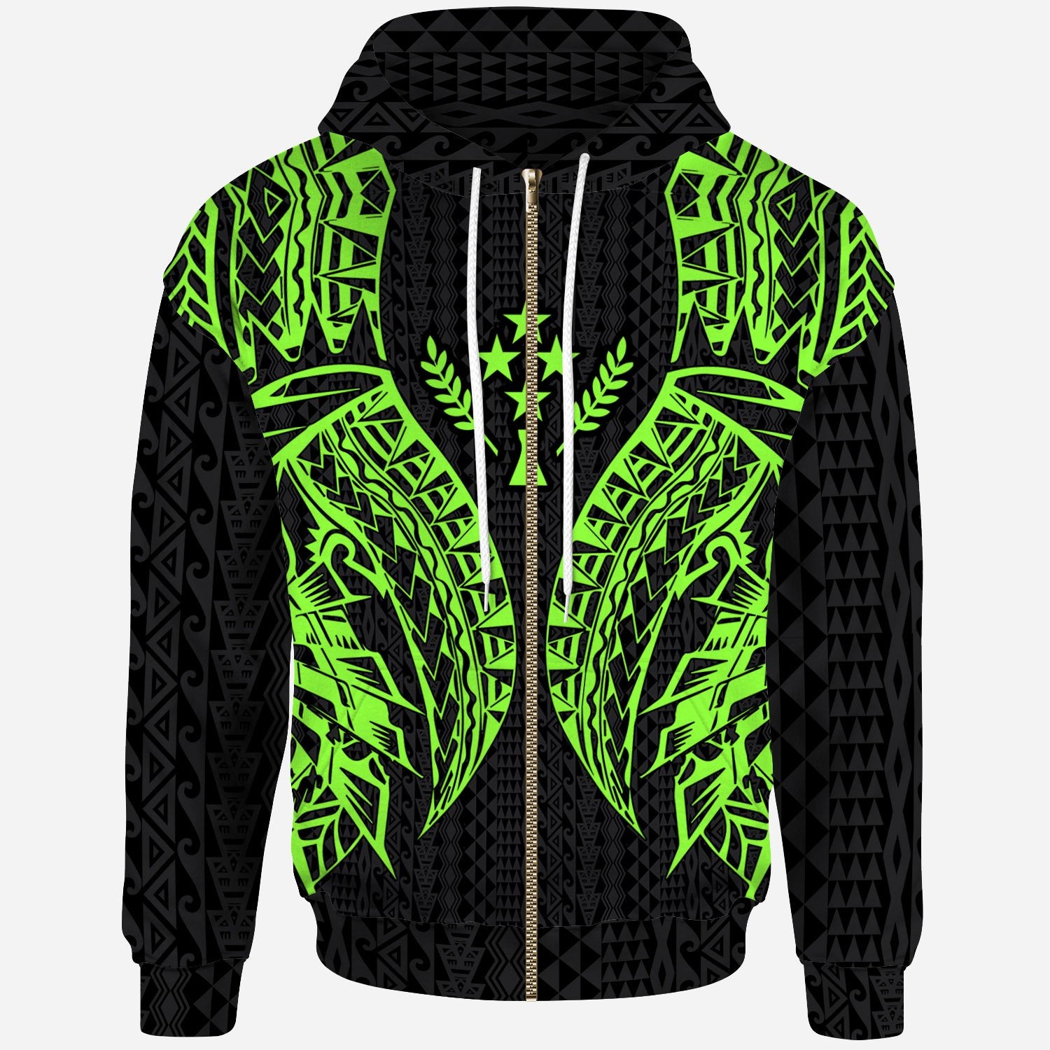 Kosrae Zip up Hoodie Polynesian Lion Head Green Style Unisex Green - Polynesian Pride