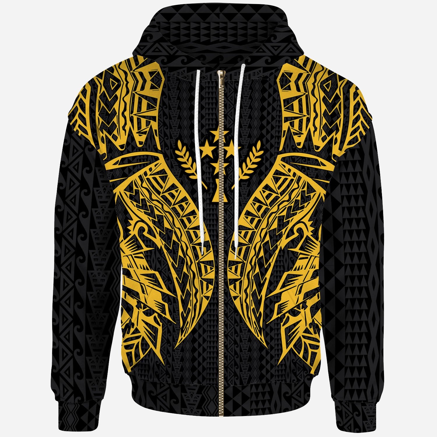 Kosrae Zip up Hoodie Polynesian Lion Head Gold Style Unisex Gold - Polynesian Pride