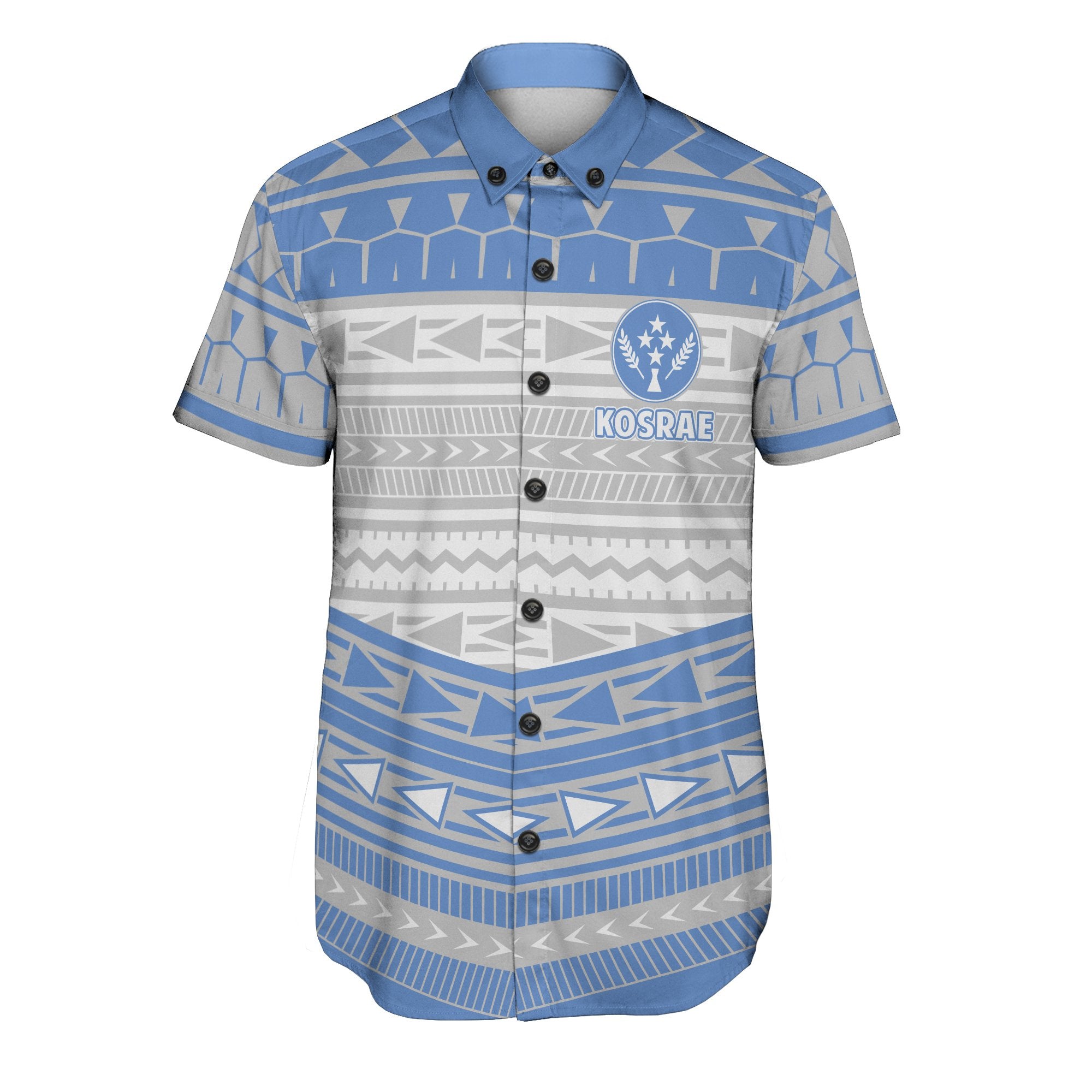 Kosrae Men's Short Sleeve Shirt Kosrae Blue & White - Polynesian Pride