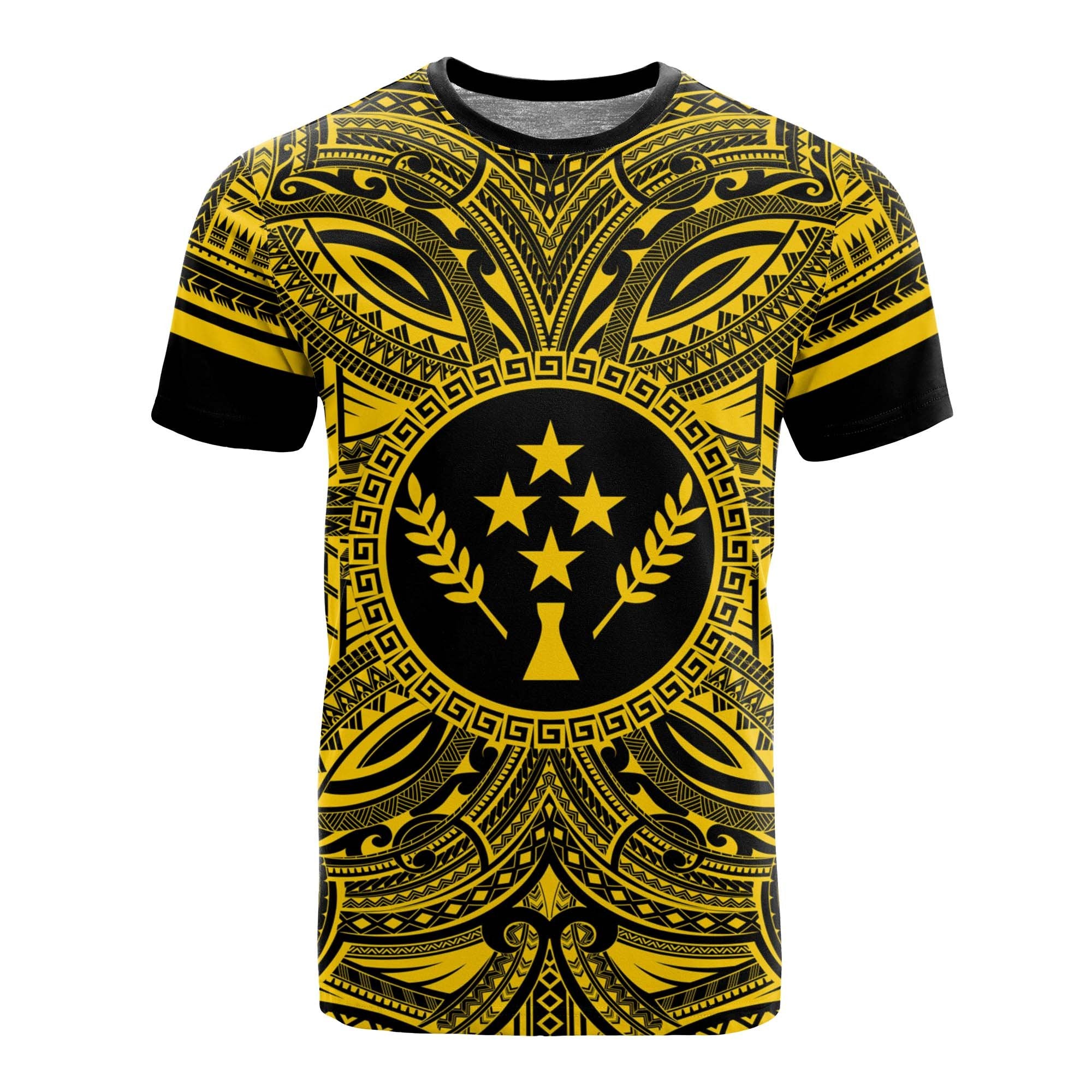 Kosrae All T Shirt Kosrae Coat Of Arms Polynesian Gold Black Unisex Gold - Polynesian Pride