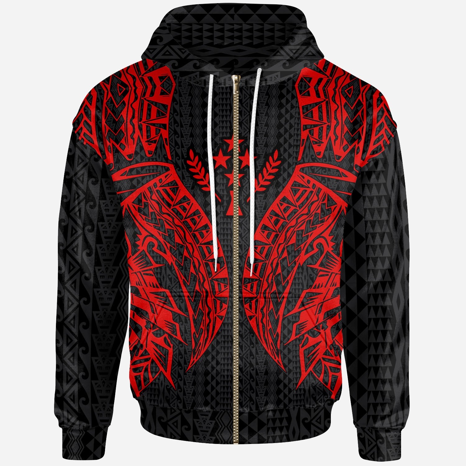 Kosrae Zip up Hoodie Polynesian Lion Head Red Style Unisex Red - Polynesian Pride