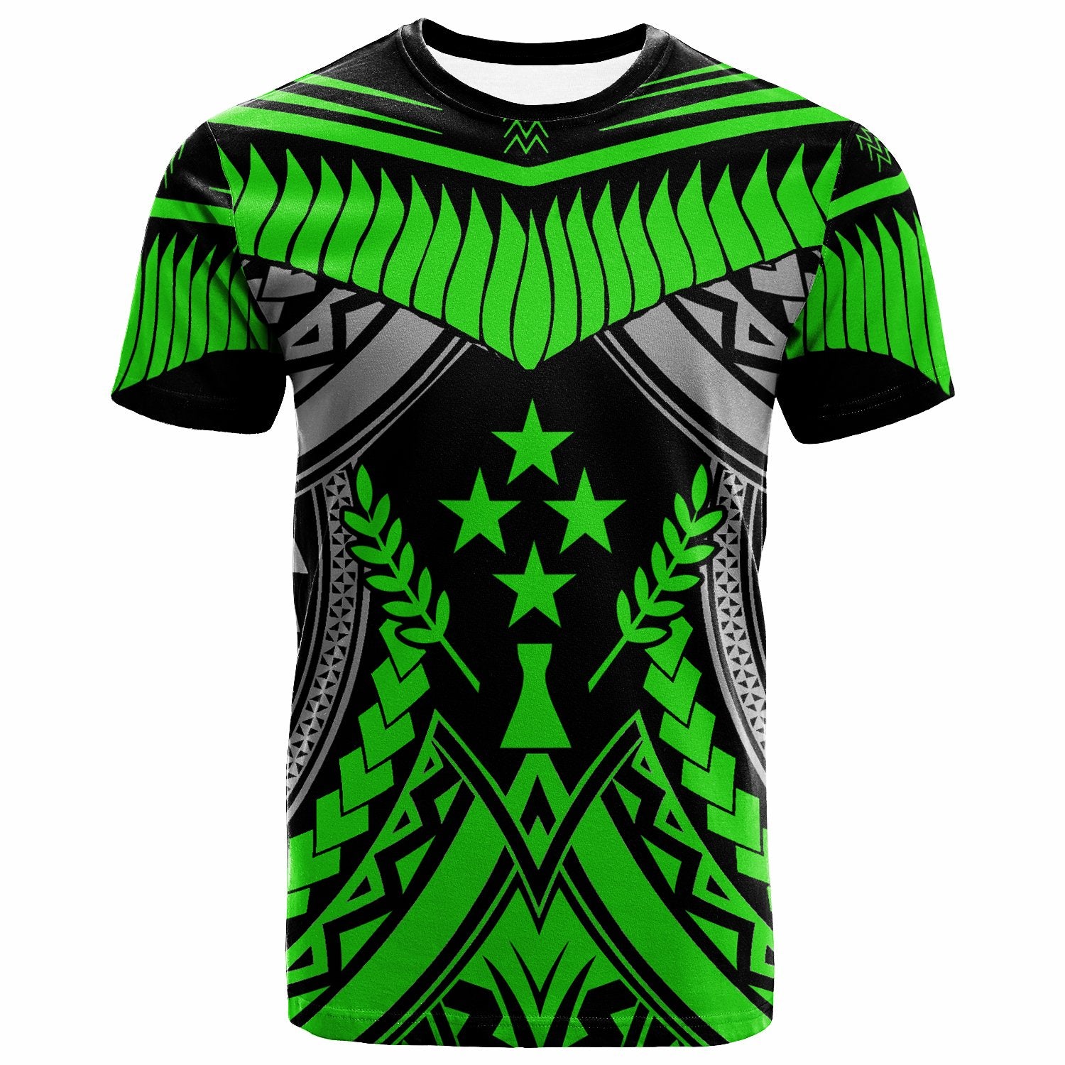 Kosrae T Shirt Tooth Shaped Necklace Texture Green Neon Unisex Green - Polynesian Pride