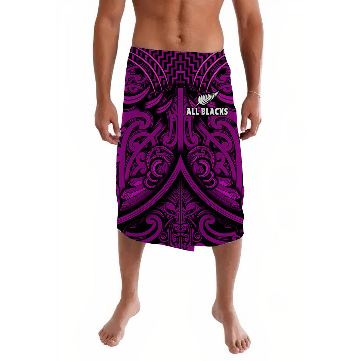 New Zealand Rugby Lavalava Silver Fern All Black Purple NZ Maori Pattern LT13 Purple - Polynesian Pride