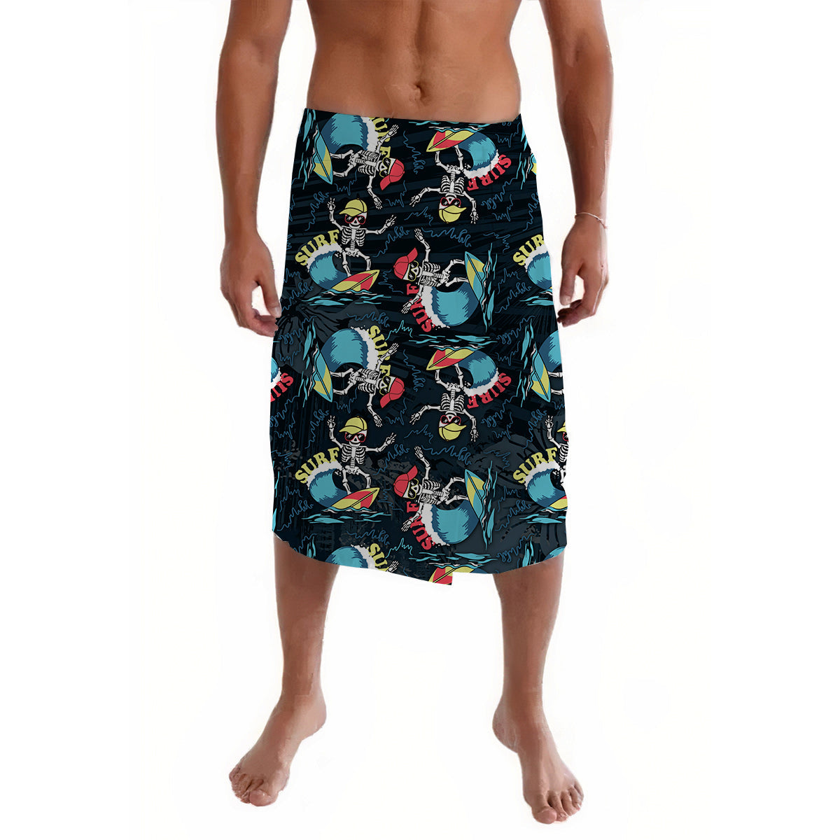 Hawaii Skeleton Surf Lavalava Halloween Hawaiian Tribal LT13 Black - Polynesian Pride