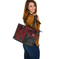 American Samoa Large Leather Tote - Seal With Polynesian Pattern Heartbeat Style (Red) - Polynesian Pride