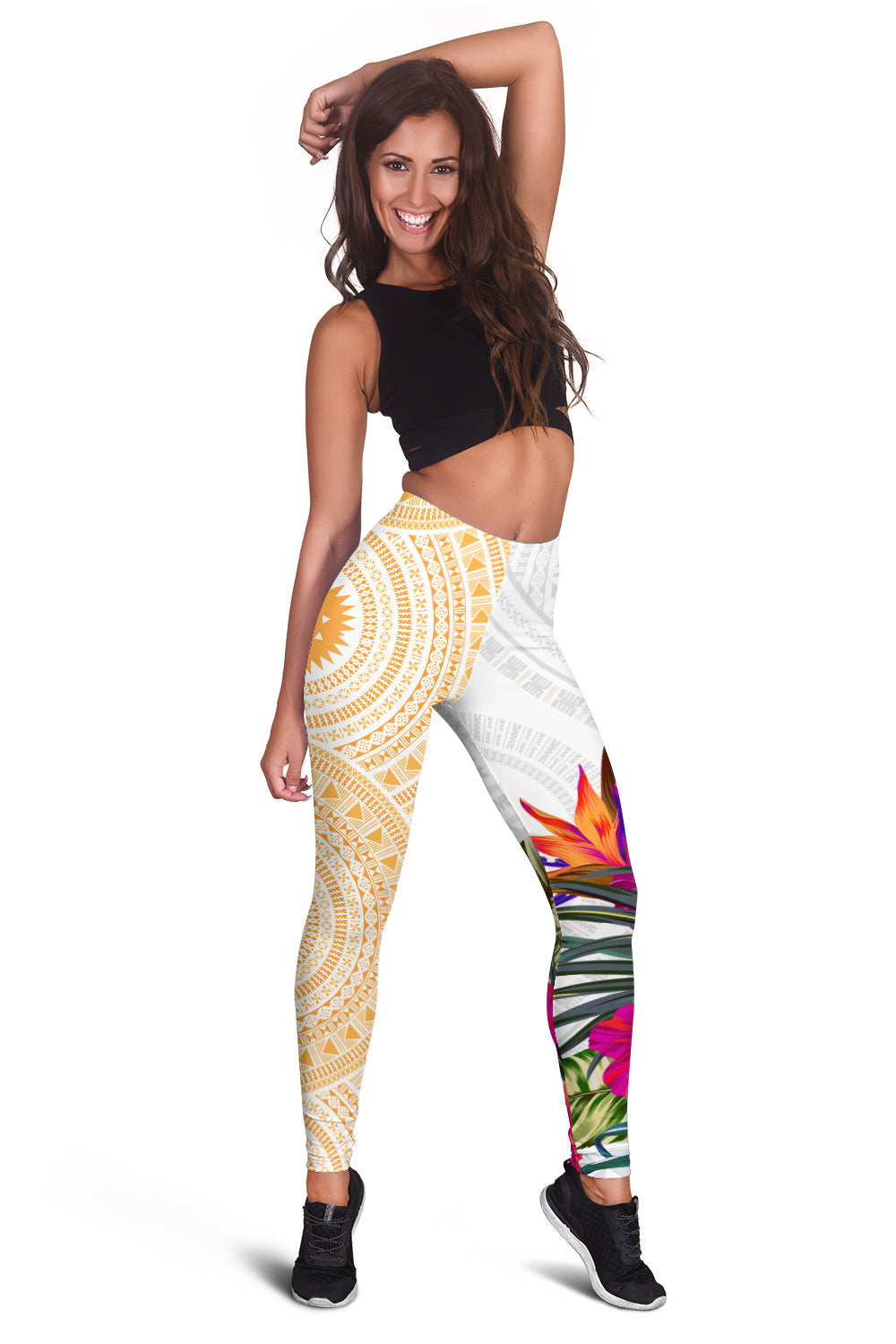 Fiji Tapa Women Legging White Fijian Masi Be Loved Hibiscus Ver.03 LT13 White - Polynesian Pride