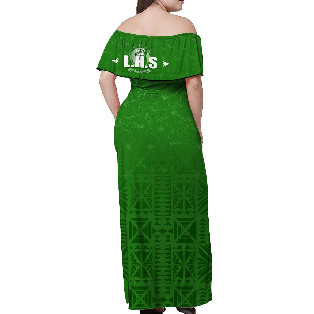 Tonga Liahona High School Hibiscus Off Shoulder Long Dress LHS Old Girls LT7 - Polynesian Pride