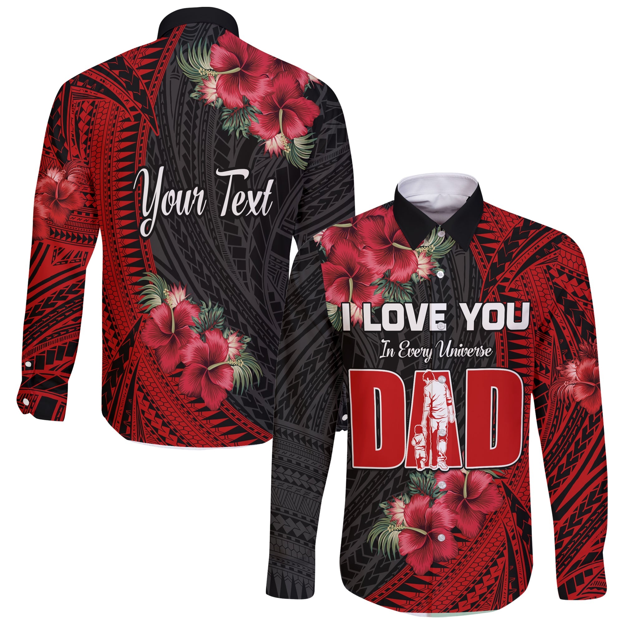 (Custom Personalised) Happy Fathers Day Long Sleeve Button Shirt Polynesian Best Dad Ever LT13 Unisex Red - Polynesian Pride
