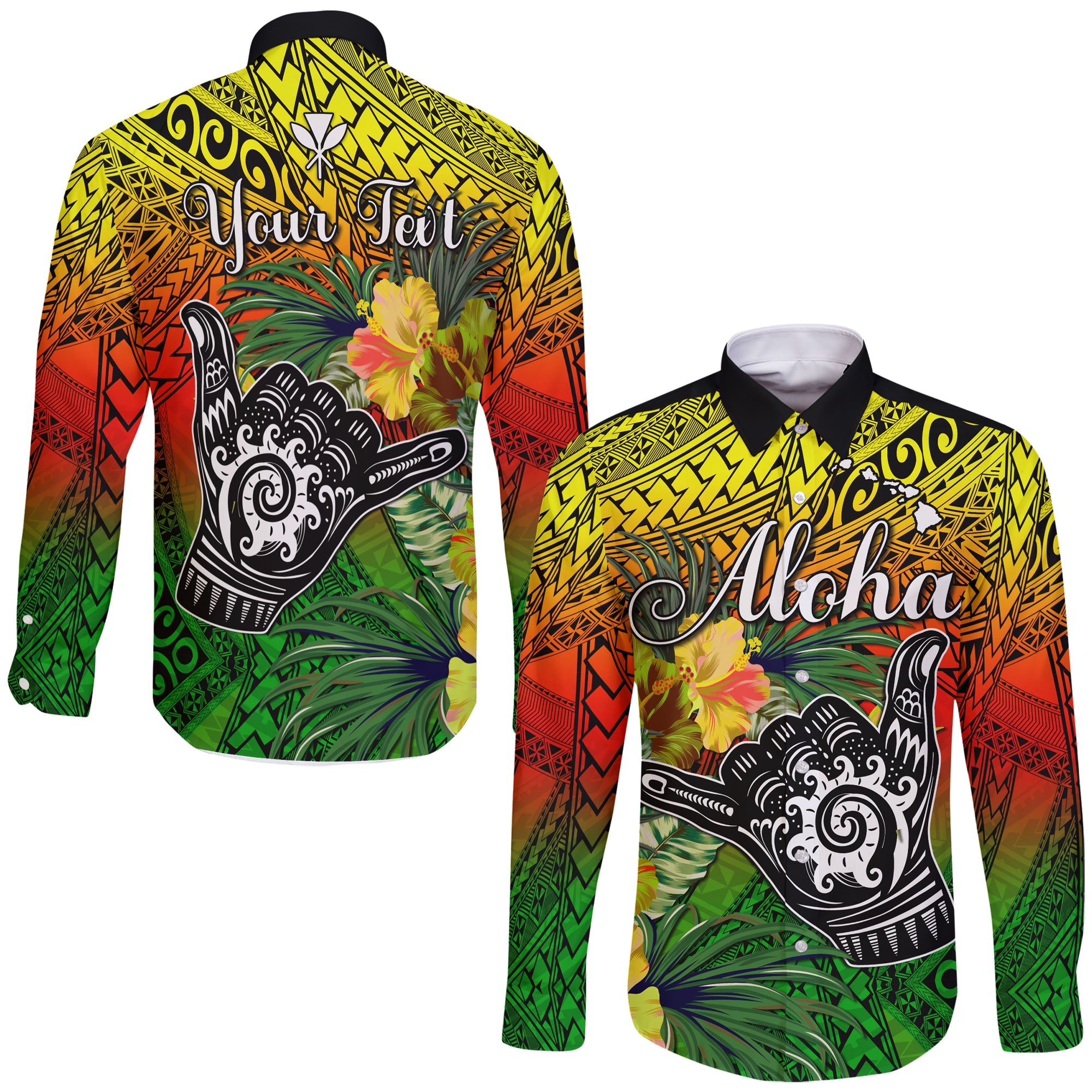 (Custom Personalised) The Shaka Hawaii Long Sleeve Button Shirt Tropical Flowers Reggae Version LT13 Unisex Reggae - Polynesian Pride