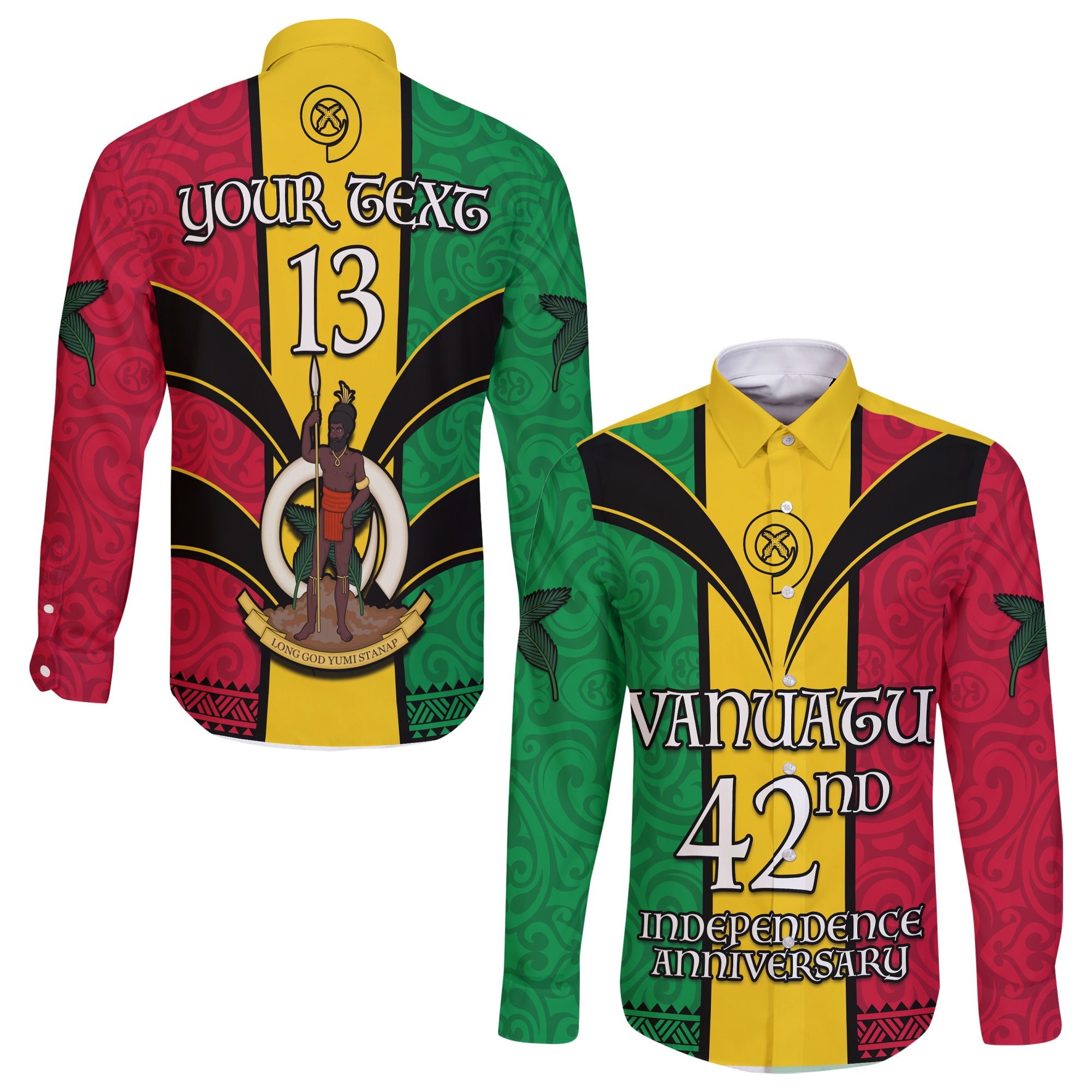 (Custom Text and Number) Vanuatu 1980 Long Sleeve Button Shirt Vanuatuan Independence Day LT13 Unisex Yellow - Polynesian Pride