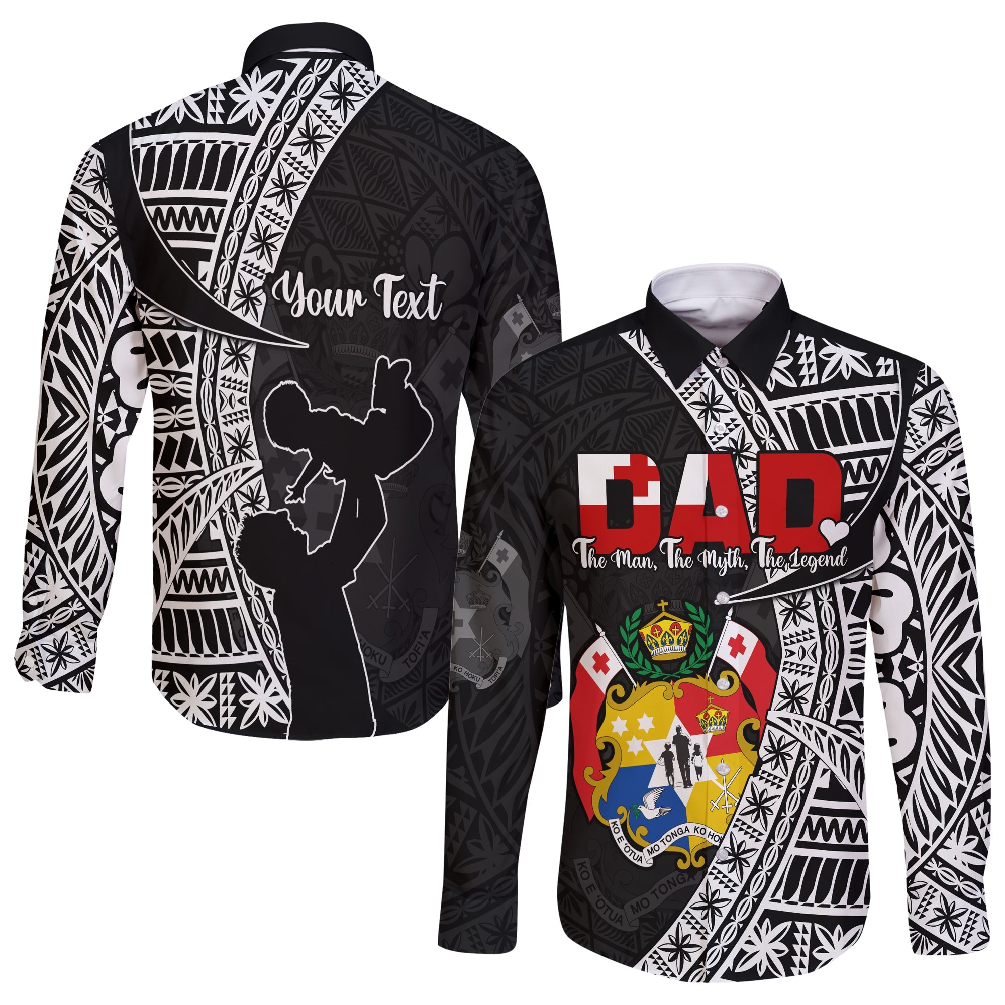 (Custom Personalised) Tonga Long Sleeve Button Shirt Happy Tongan Fathers Day LT13 Unisex Black - Polynesian Pride