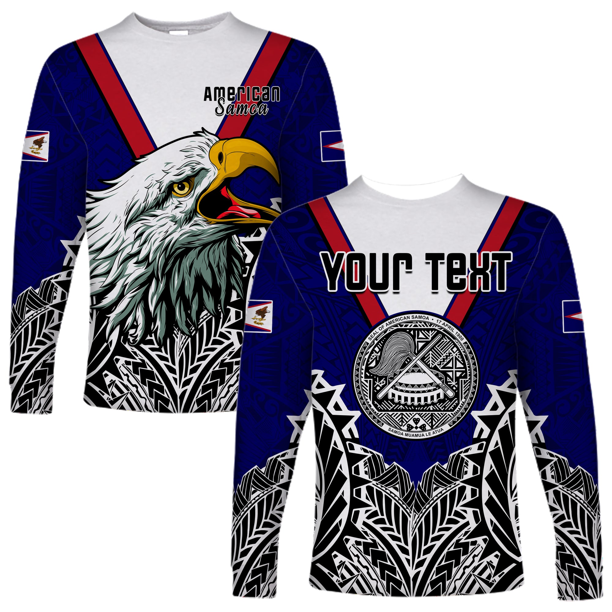 (Custom Personalised) American Samoa Long Sleeve Shirt Bald Eagle Mix Polynesian LT13 Unisex Blue - Polynesian Pride