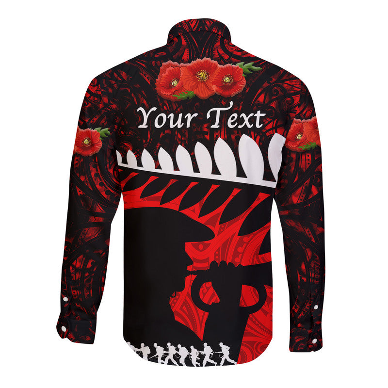 (Custom Personalised) New Zealand Maori ANZAC Hawaii Long Sleeve Button Shirt Remembrance Soldier - Red LT8 - Polynesian Pride