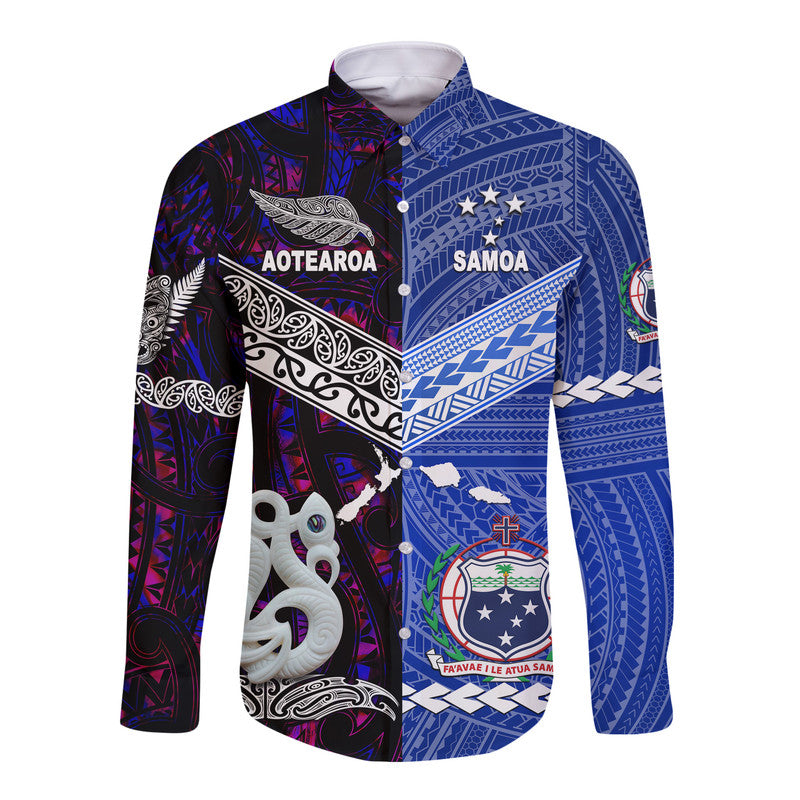 (Custom Personalised) Samoa And New Zealand Hawaii Long Sleeve Button Shirt Together - Purple LT8 Unisex Purple - Polynesian Pride