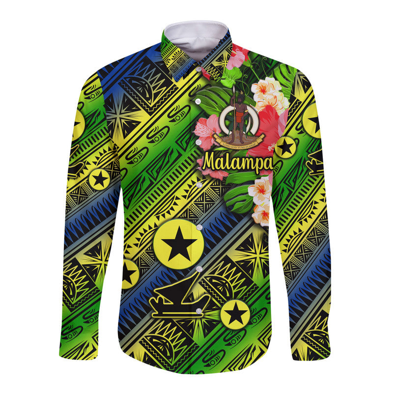 Vanuatu Malampa Hawaii Long Sleeve Button Shirt Independence Be Proud LT8 Unisex Blue - Polynesian Pride