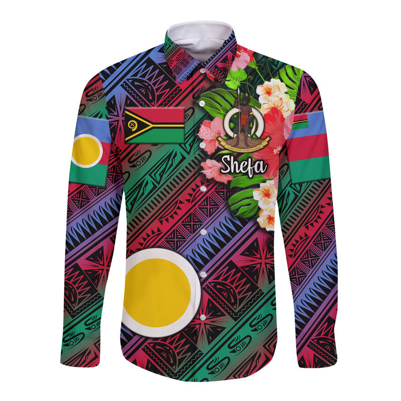 Vanuatu Shefa Hawaii Long Sleeve Button Shirt Independence Be Proud LT8 Unisex Blue - Polynesian Pride