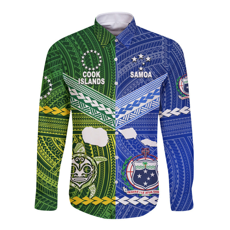 Samoa And Cook Islands Hawaii Long Sleeve Button Shirt Together LT8 Unisex Blue - Polynesian Pride