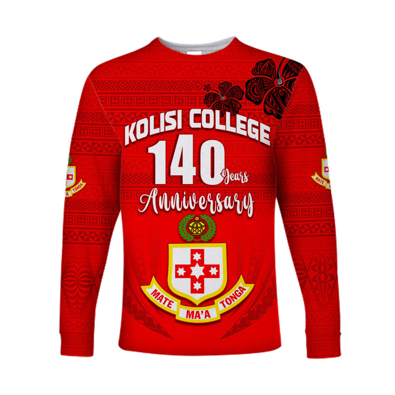 (Custom Text and Number) Kolisi Tonga College Atele Long Sleeve Shirt 140 Years Anniversary Tongan Ngatu LT13 Unisex Red - Polynesian Pride