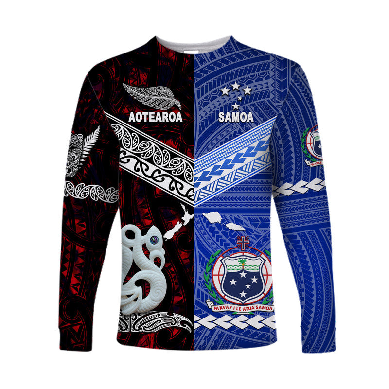 (Custom Personalised) Samoa And New Zealand Long Sleeve Shirt Together - Red LT8 Unisex Red - Polynesian Pride