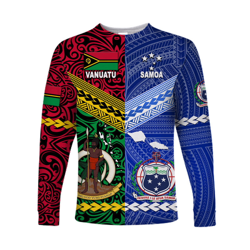 Samoa And Vanuatu Long Sleeve Shirt Together LT8 Unisex Blue - Polynesian Pride