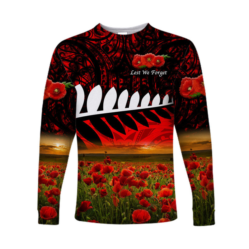 (Custom Personalised) New Zealand Maori ANZAC Long Sleeve Shirt Poppy Vibes - Red LT8 Unisex Red - Polynesian Pride