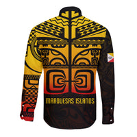 (Custom Personalised) Marquesas Islands Tiki Long Sleeve Button Shirt Gradient Marquesan Tattoo LT13 - Polynesian Pride