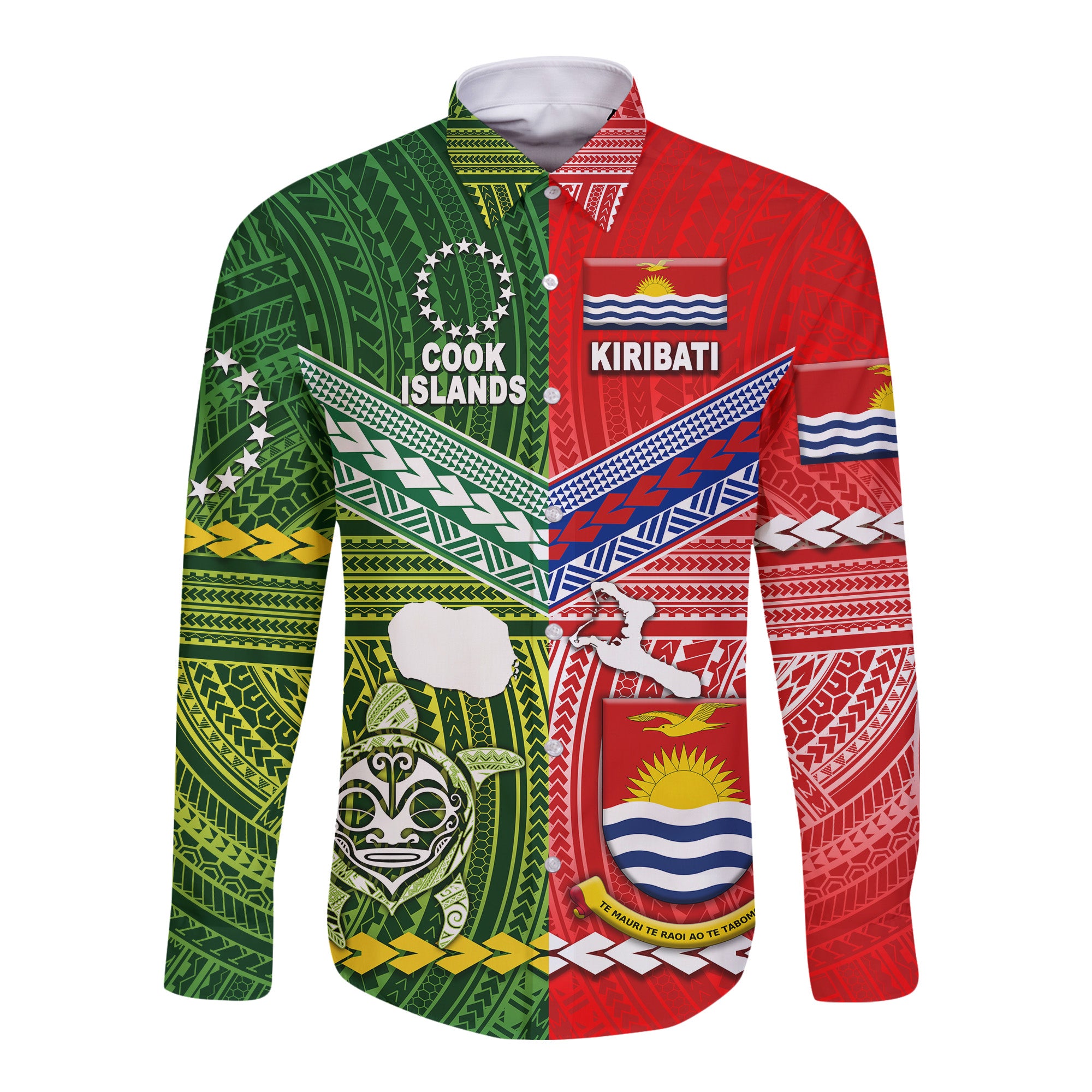 Kiribati And Cook Islands Hawaii Long Sleeve Button Shirt Together LT8 - Polynesian Pride