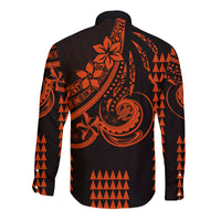 Kakau Hawaiian Polynesian Couples Matching Outfits Long Sleeve Dress And Long Sleeve Button Shirt Orange LT6 - Polynesian Pride