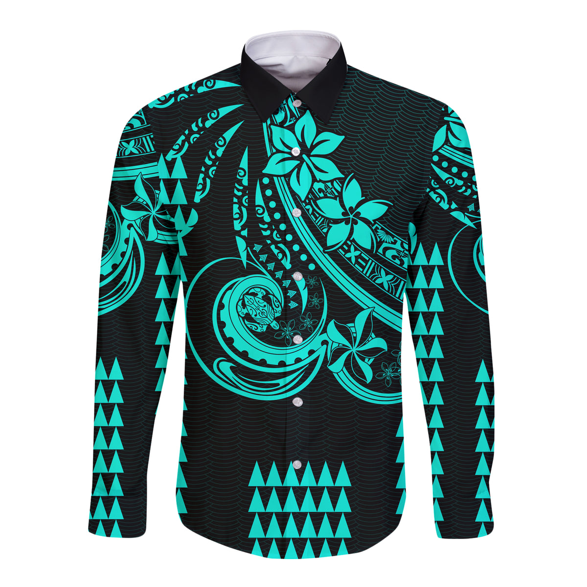 Kakau Hawaiian Polynesian Couples Matching Outfits Long Sleeve Dress And Long Sleeve Button Shirt Turquoise Green LT6 - Polynesian Pride