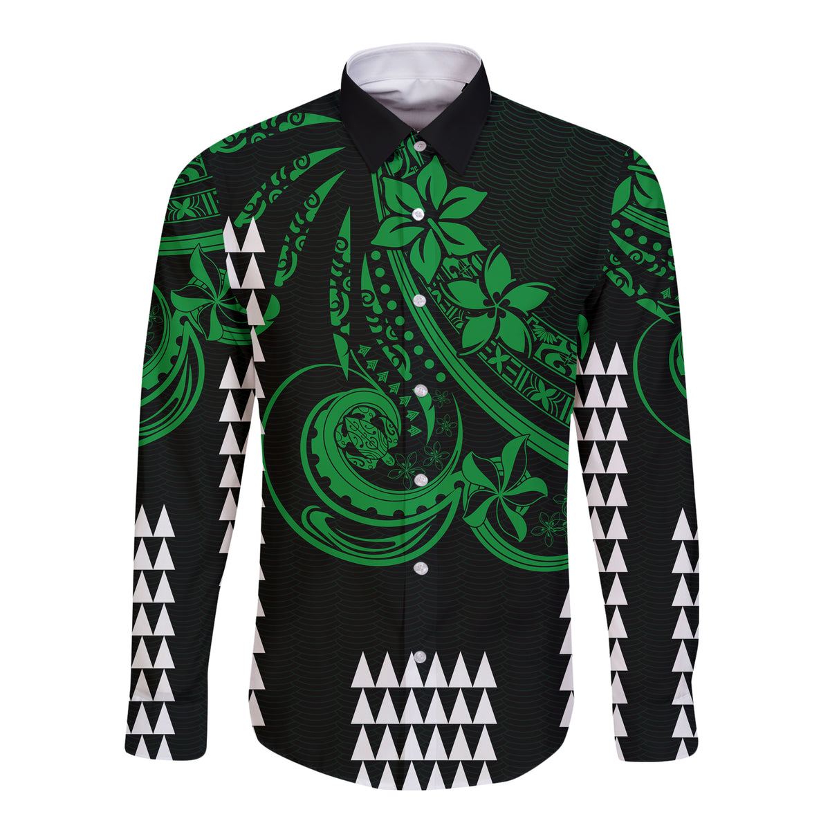 Kakau Hawaiian Polynesian Couples Matching Outfits Long Sleeve Dress And Long Sleeve Button Shirt Green LT6 - Polynesian Pride